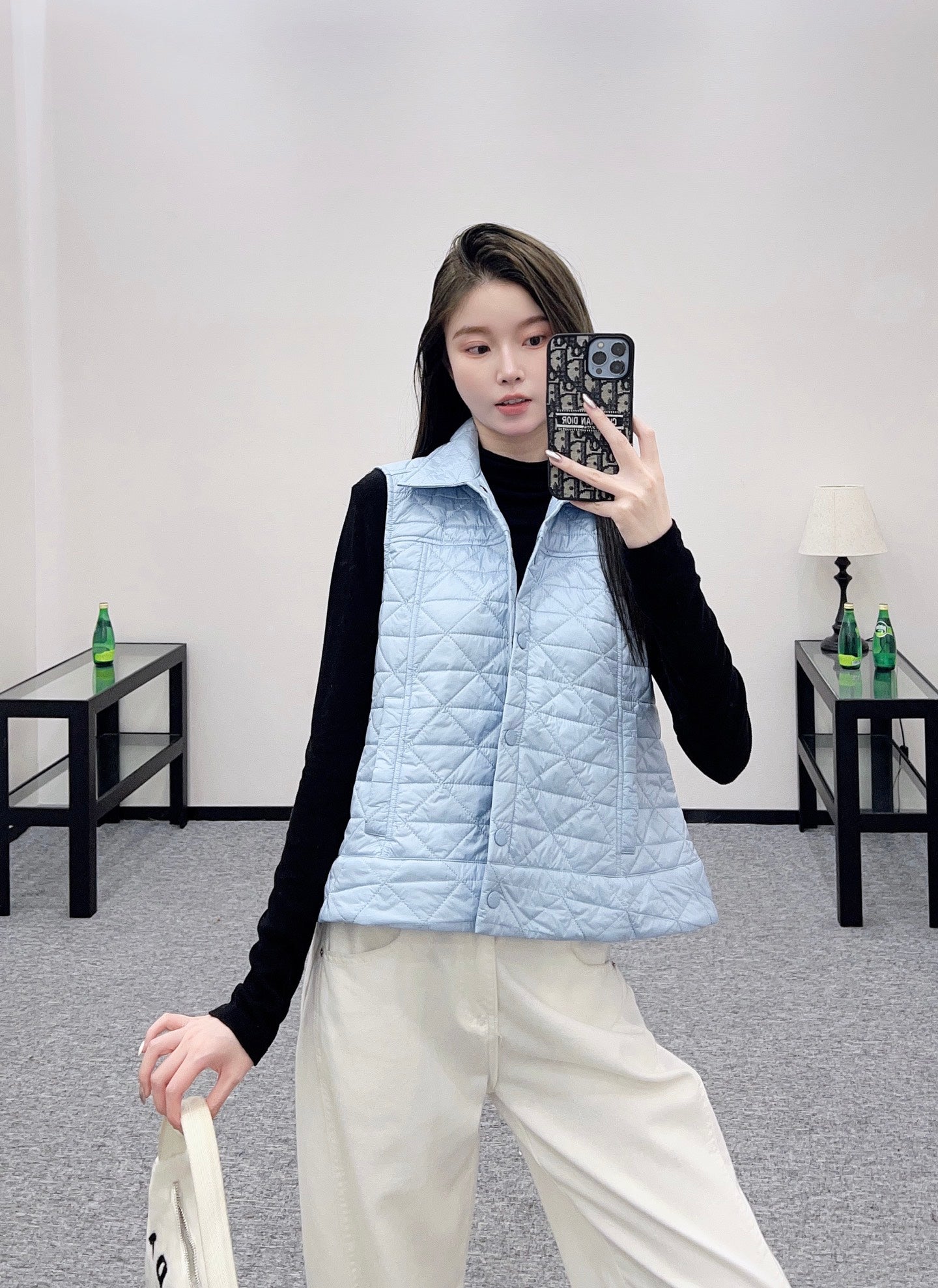 25fw new A-line rattan check cotton vest