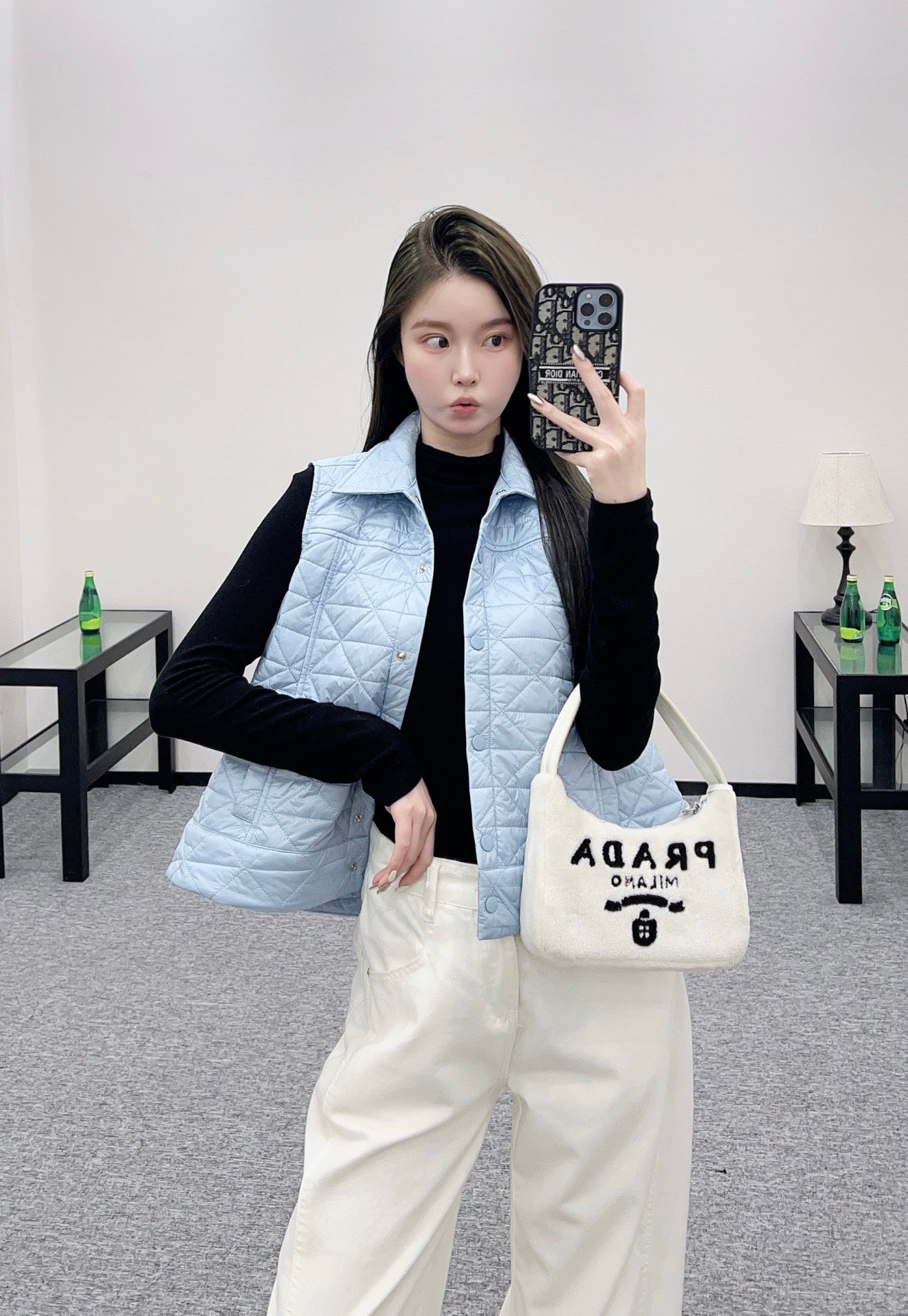 25fw new A-line rattan check cotton vest