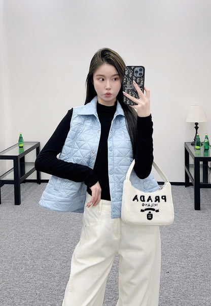 25fw new A-line rattan check cotton vest