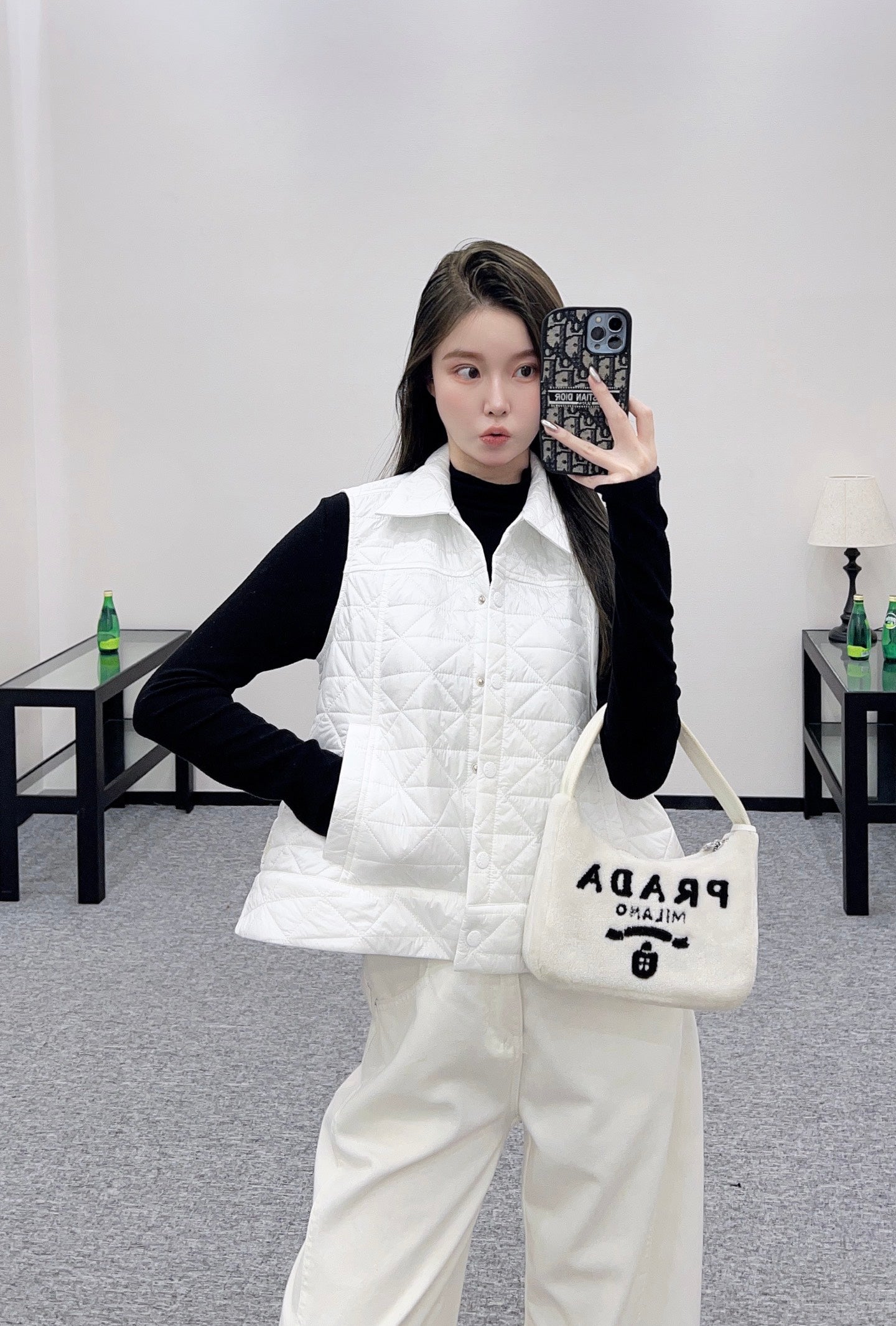 25fw new A-line rattan check cotton vest