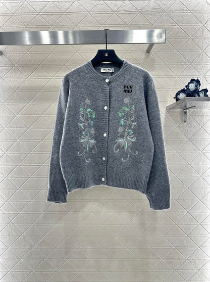 25fw new round neck embroidered knitted cardigan