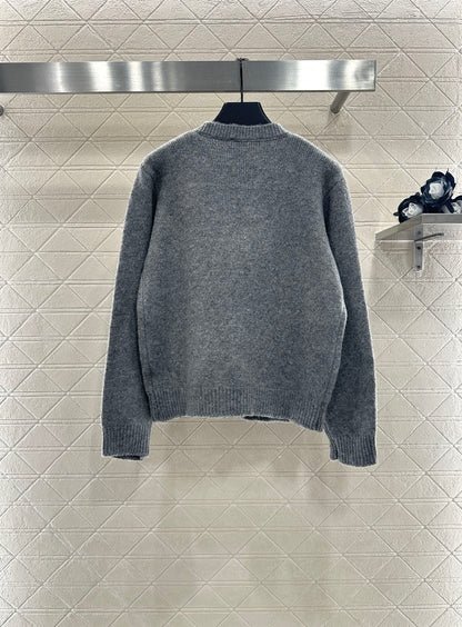 25fw new round neck embroidered knitted cardigan