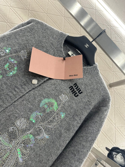 25fw new round neck embroidered knitted cardigan