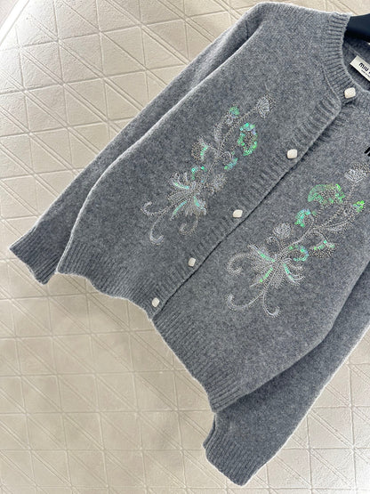 25fw new round neck embroidered knitted cardigan