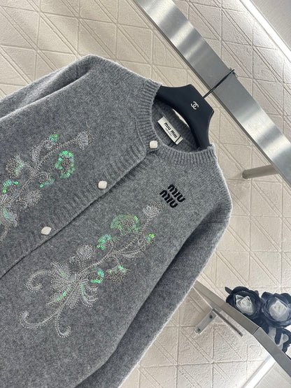 25fw new round neck embroidered knitted cardigan