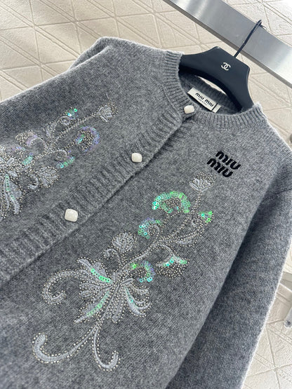 25fw new round neck embroidered knitted cardigan