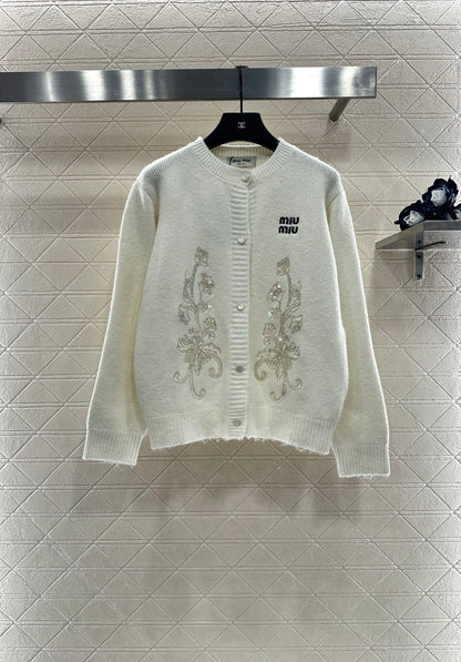 25fw new round neck embroidered knitted cardigan