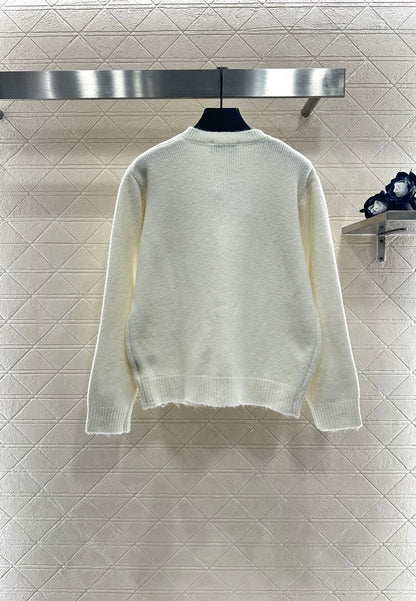 25fw new round neck embroidered knitted cardigan