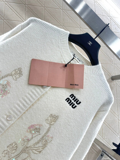 25fw new round neck embroidered knitted cardigan