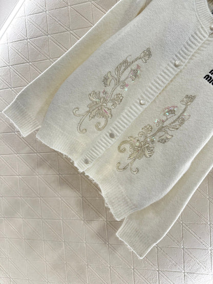 25fw new round neck embroidered knitted cardigan