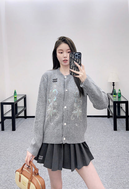 25fw new round neck embroidered knitted cardigan
