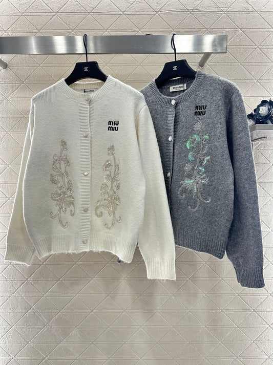 25fw new round neck embroidered knitted cardigan