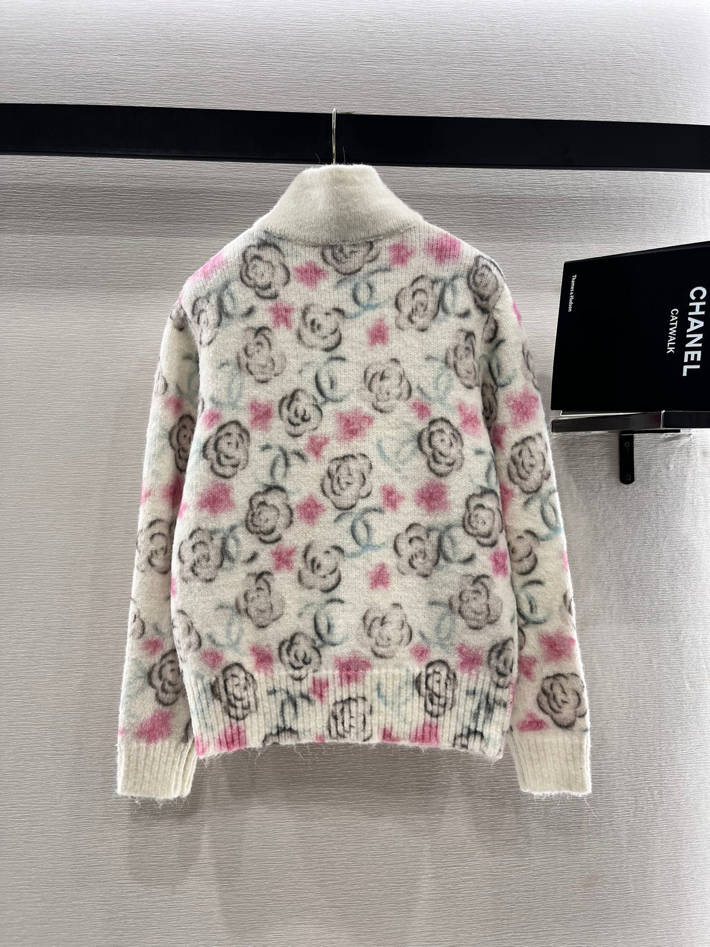 25fw new stand collar camellia knitted cardigan