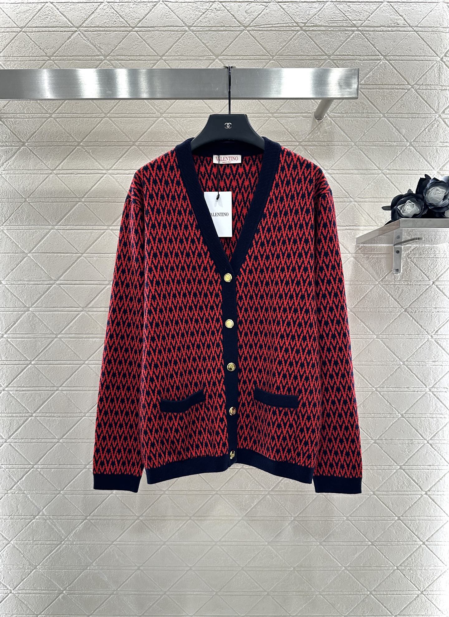25fw new V-neck jacquard knitted cardigan