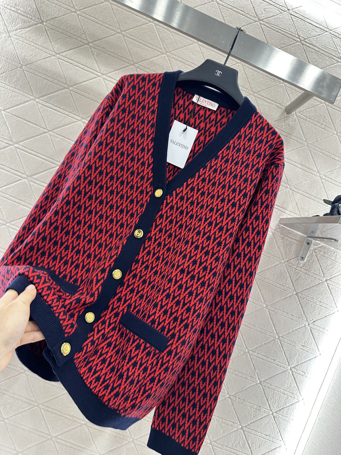 25fw new V-neck jacquard knitted cardigan