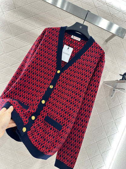25fw new V-neck jacquard knitted cardigan