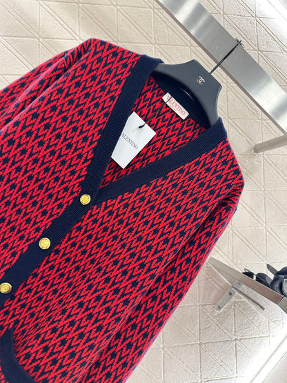 25fw new V-neck jacquard knitted cardigan