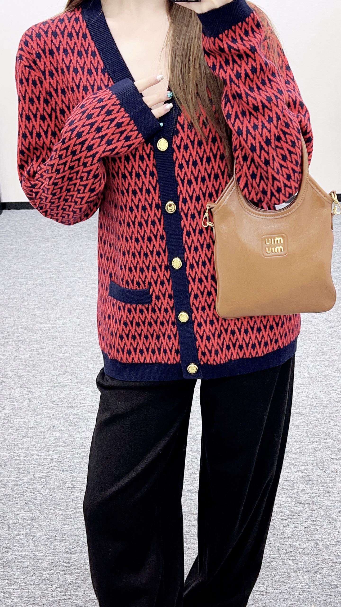 25fw new V-neck jacquard knitted cardigan