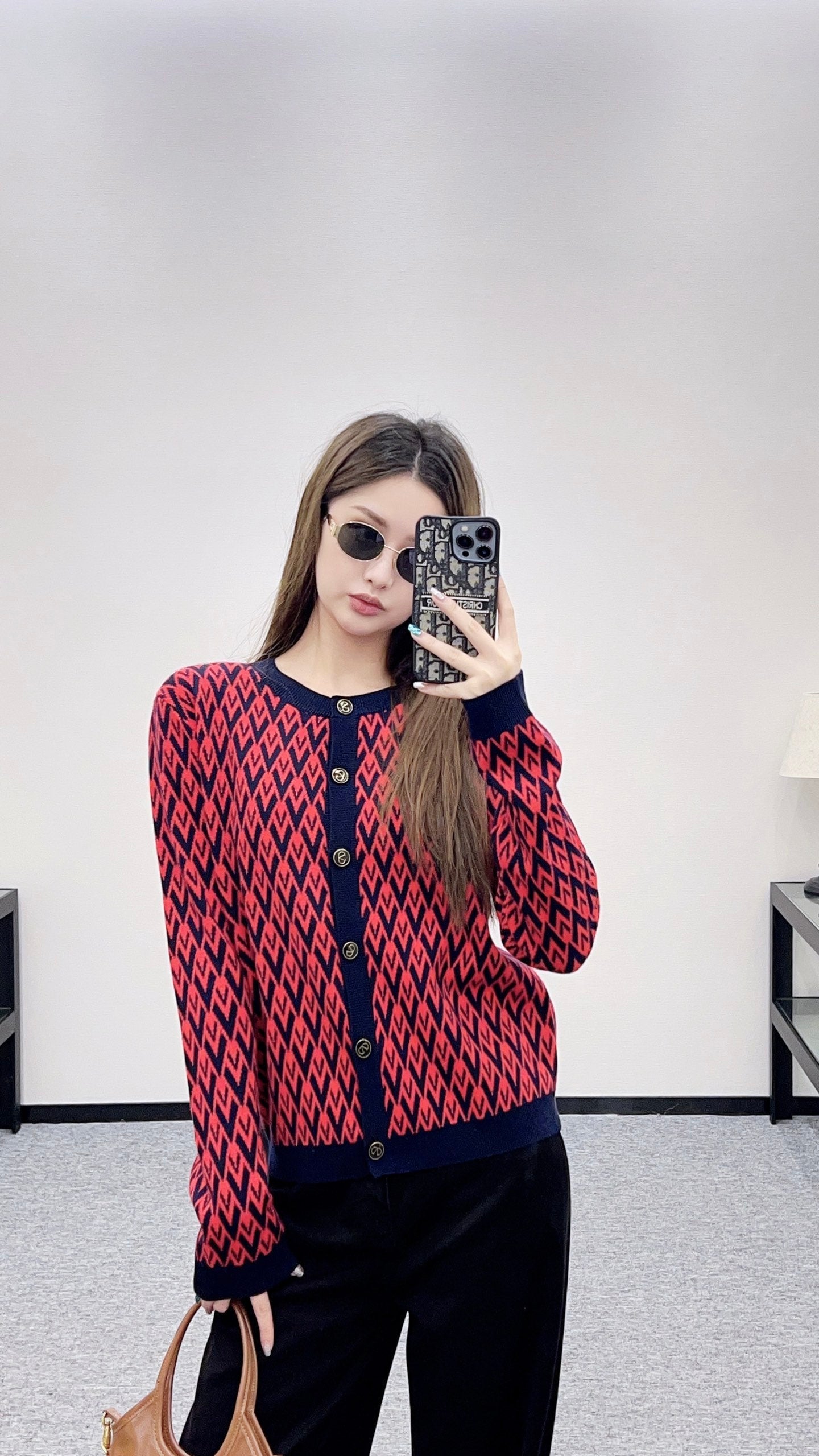 25fw new round neck jacquard knitted cardigan