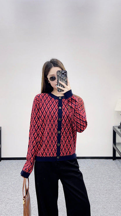 25fw new round neck jacquard knitted cardigan