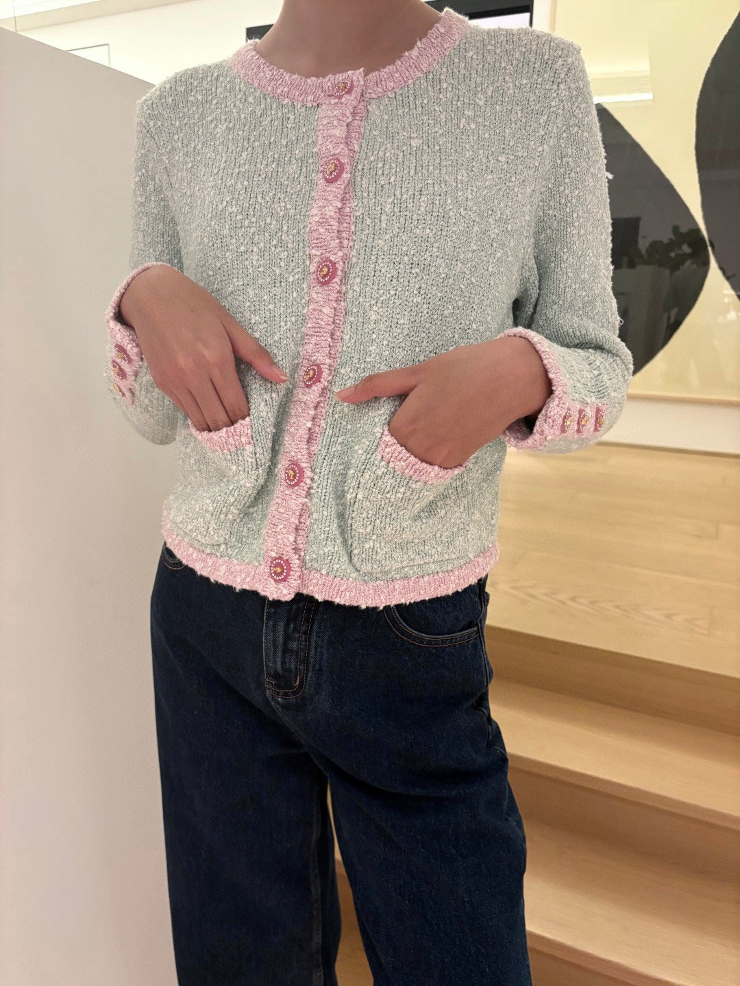 25fw new retro yarn round neck cardigan