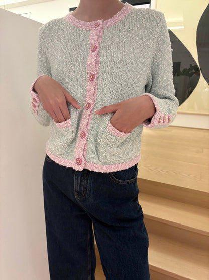 25fw new retro yarn round neck cardigan