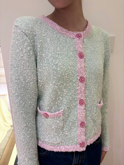 25fw new retro yarn round neck cardigan