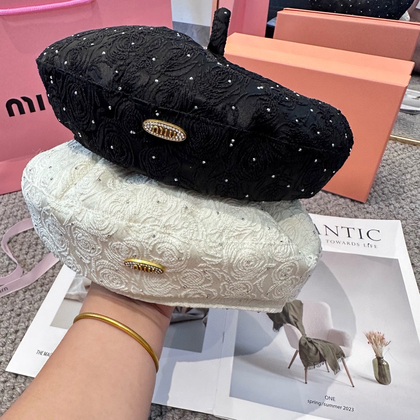 Letter rhinestone beret