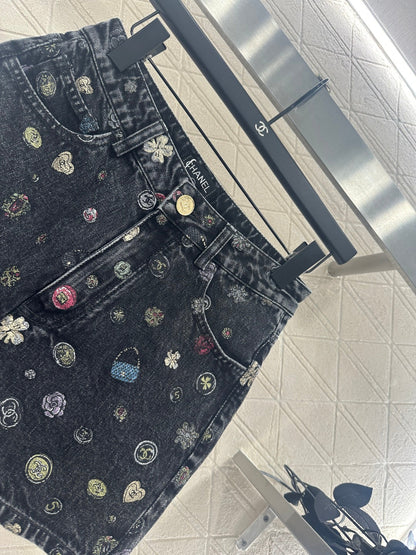 25fw new wide-leg laser denim shorts