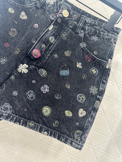 25fw new wide-leg laser denim shorts