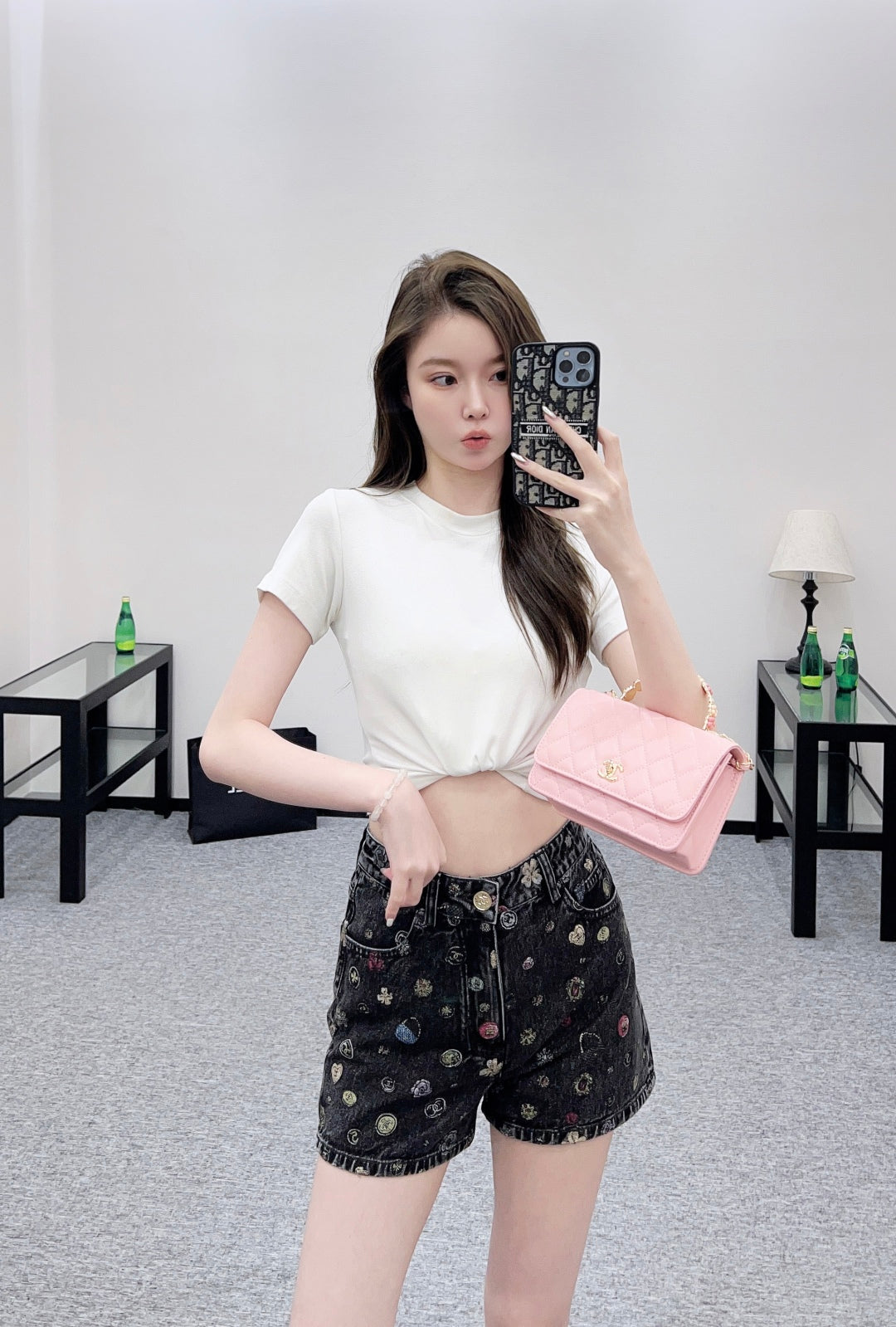 25fw new wide-leg laser denim shorts