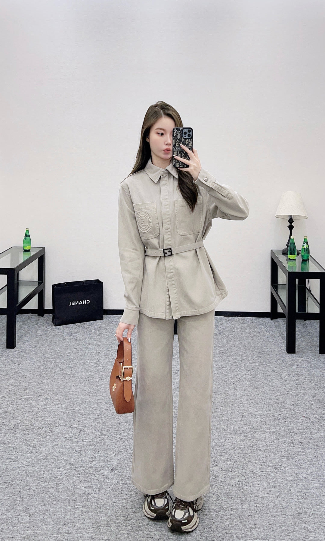 25fw new denim belt jacket with trousers suit