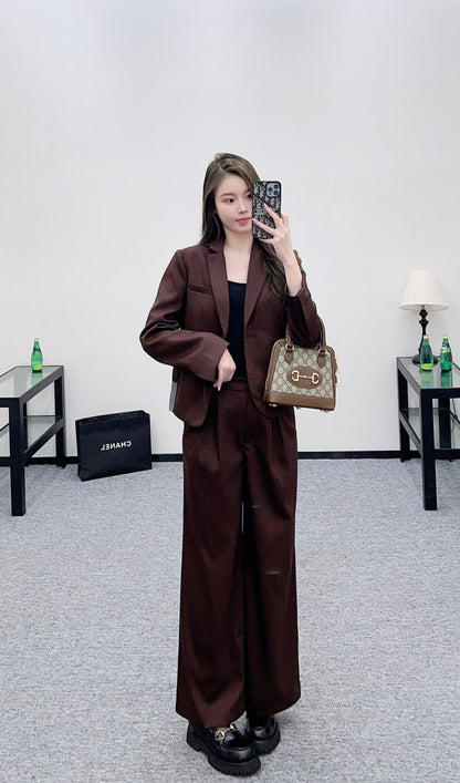 25fw new contrast color suit jacket with trousers set