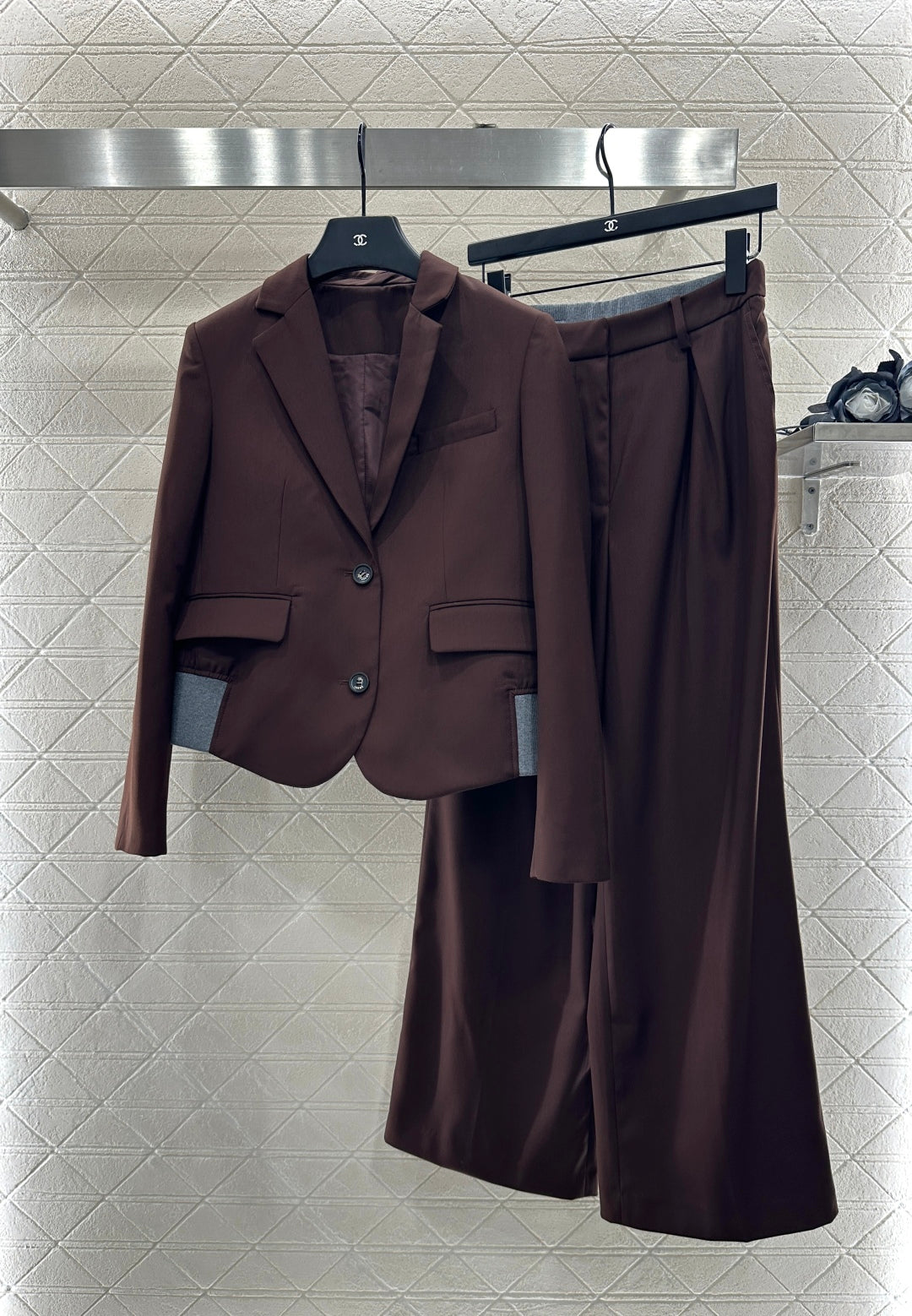 25fw new contrast color suit jacket with trousers set