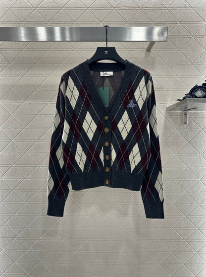 25fw new diamond jacquard knitted cardigan
