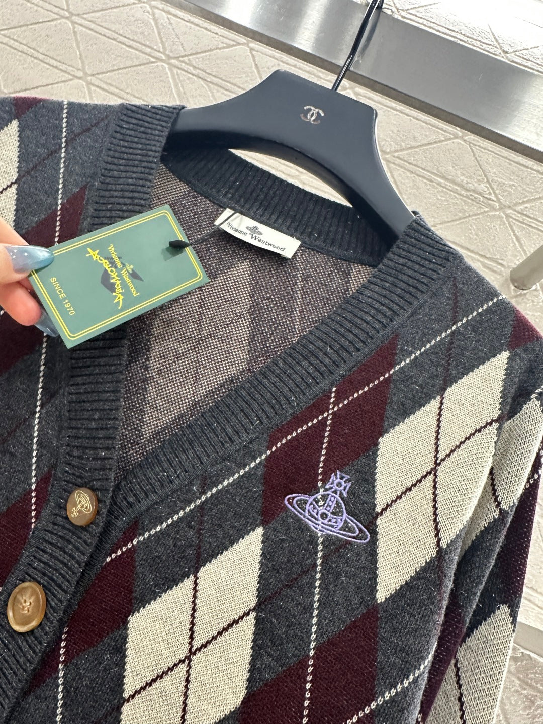 25fw new diamond jacquard knitted cardigan