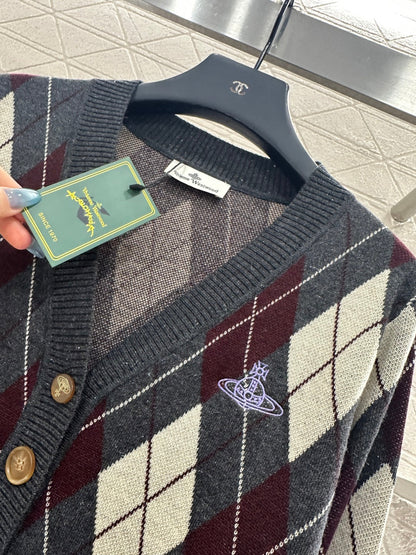 25fw new diamond jacquard knitted cardigan