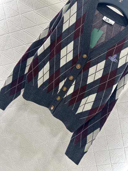 25fw new diamond jacquard knitted cardigan