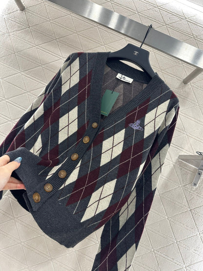 25fw new diamond jacquard knitted cardigan