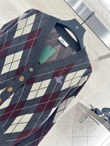 25fw new diamond jacquard knitted cardigan