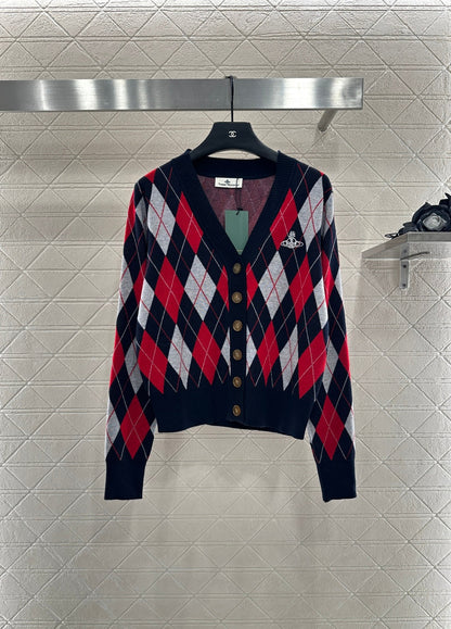 25fw new diamond jacquard knitted cardigan