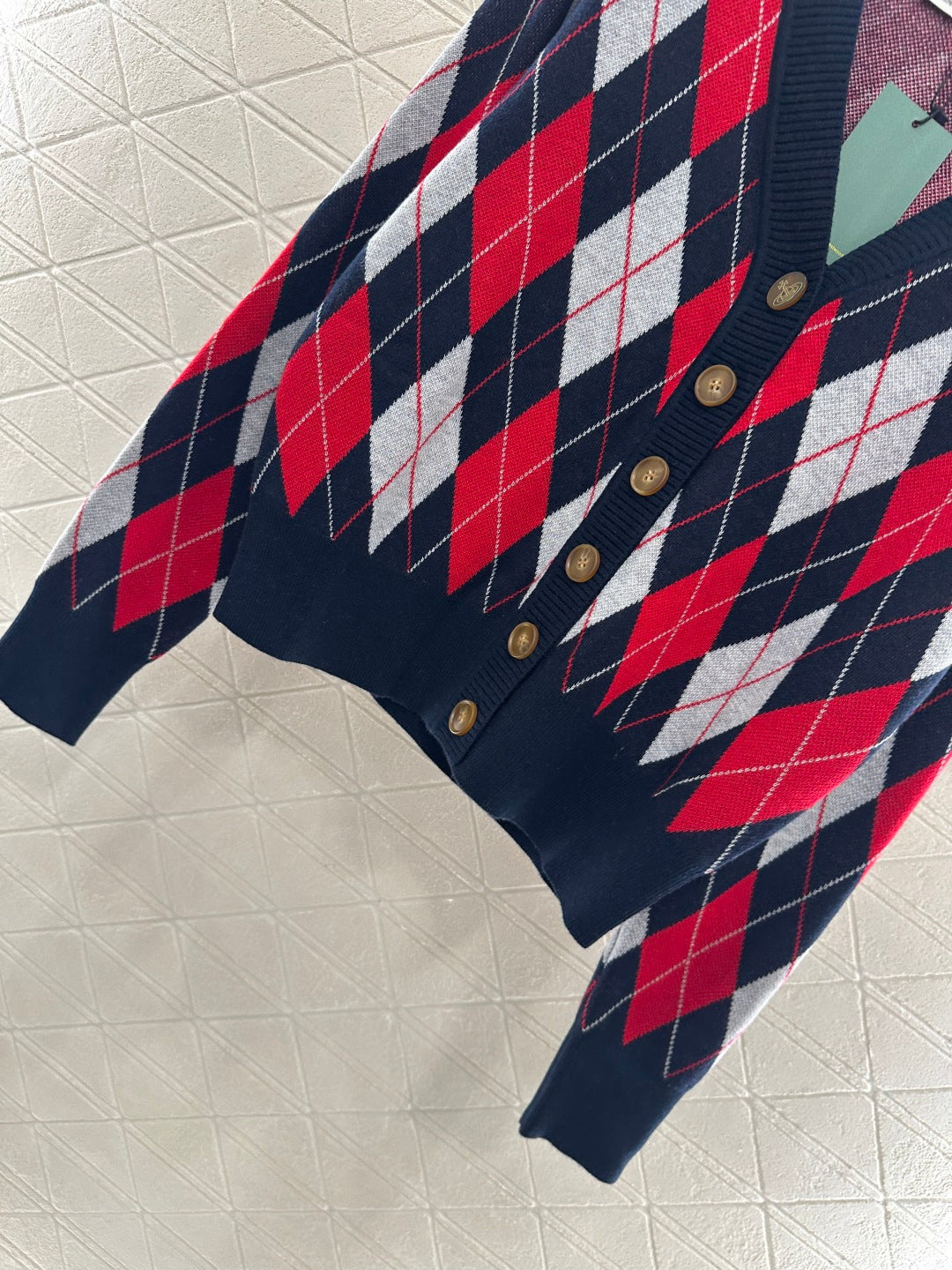 25fw new diamond jacquard knitted cardigan