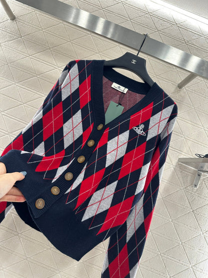 25fw new diamond jacquard knitted cardigan