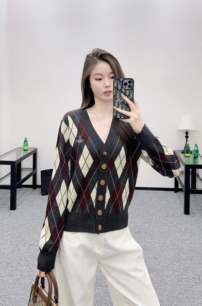 25fw new diamond jacquard knitted cardigan