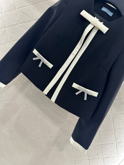 25fw new round neck bow tie jacket