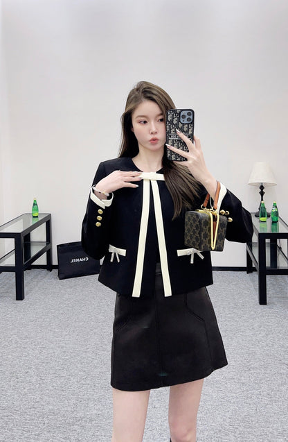 25fw new round neck bow tie jacket