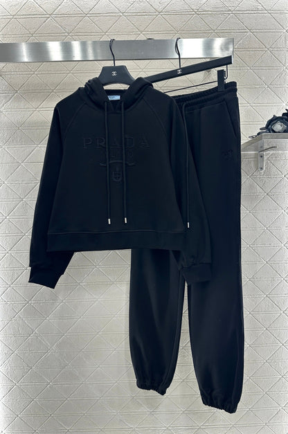 25fw new hooded letter sweatshirt with trousers suit