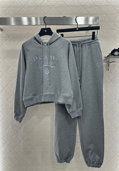 25fw new hooded letter sweatshirt with trousers suit