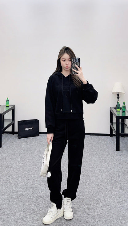 25fw new hooded letter sweatshirt with trousers suit