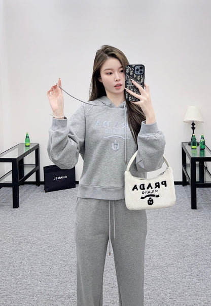 25fw new hooded letter sweatshirt with trousers suit
